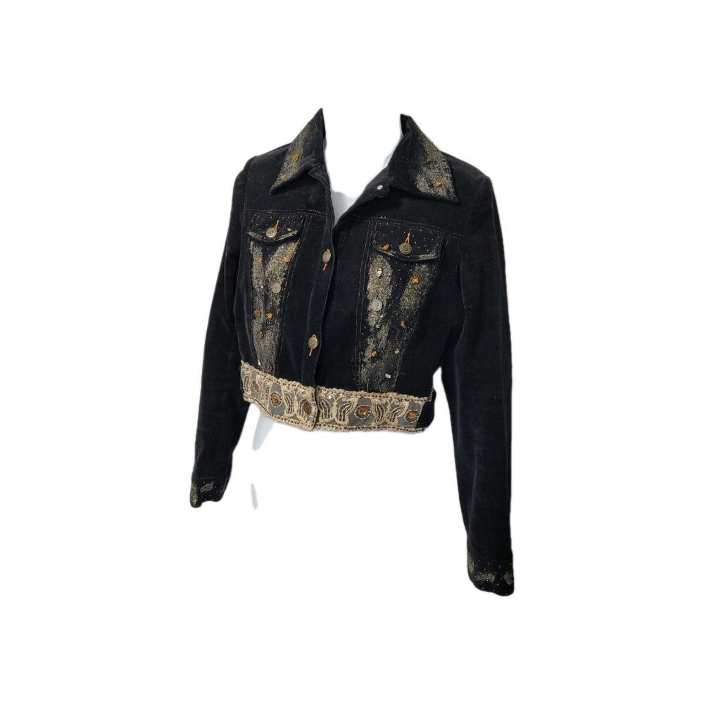 Y2K Vintage Agaci Too Corduroy Fitted Blazer Jacket Crop Gliltter Embellished - Picture 11 of 16